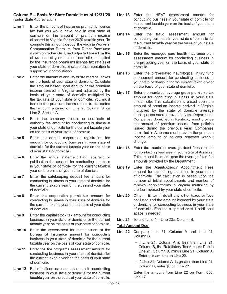 Instructions for Form 800 Virginia Insurance Premiums License Tax Return - Virginia, Page 16