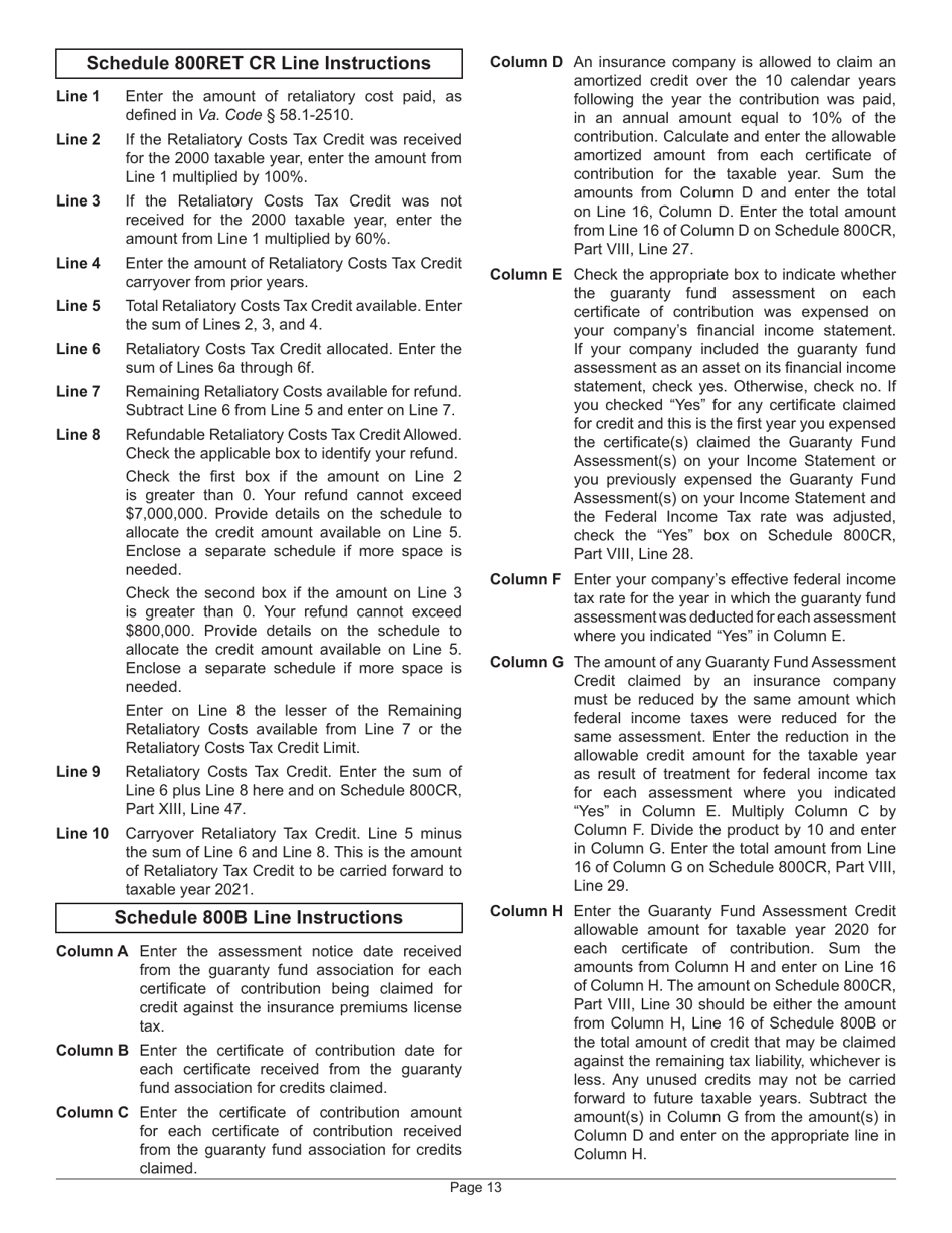 Instructions for Form 800 Virginia Insurance Premiums License Tax Return - Virginia, Page 17