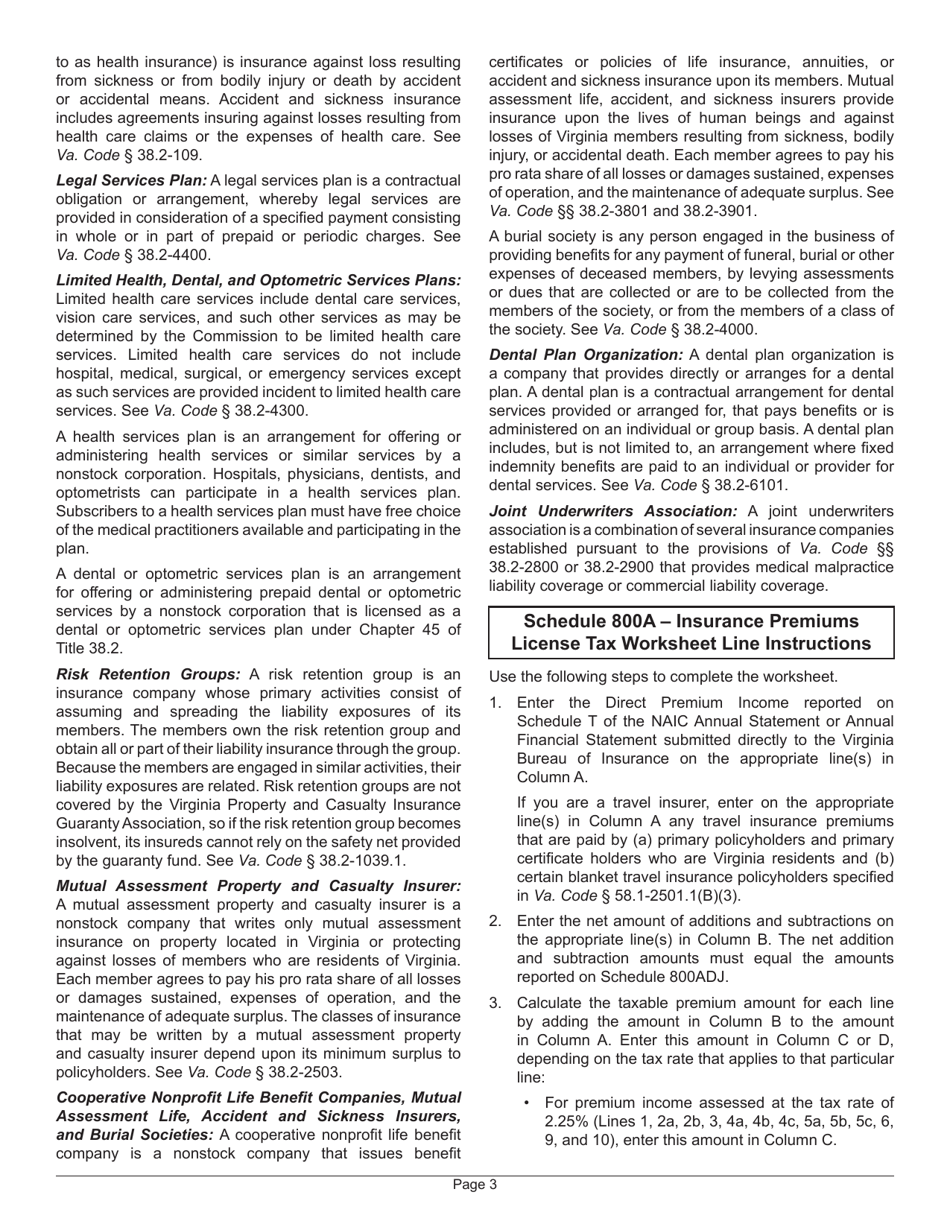 Instructions for Form 800 Virginia Insurance Premiums License Tax Return - Virginia, Page 7