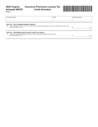Schedule 800CR Insurance Premiums License Tax Credit Schedule - Virginia, Page 3