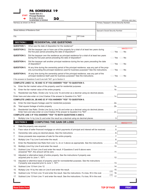 Form PA-19 Schedule 19  Printable Pdf