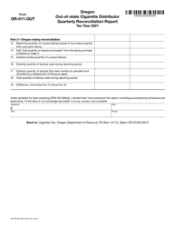 Form OR-511-OUT (150-105-057) Oregon Out-of-State Cigarette Distributor Quarterly Reconciliation Report - Oregon, Page 2