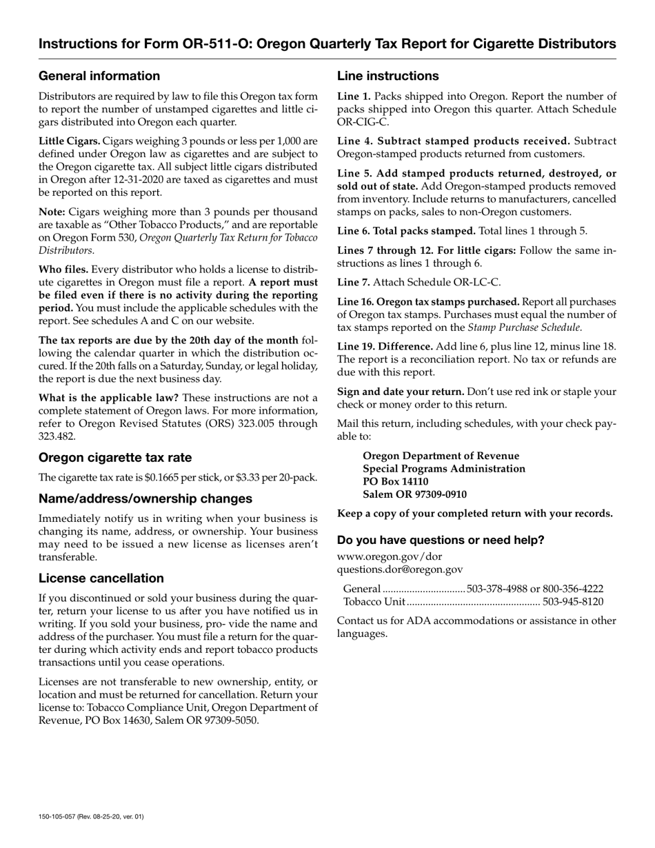 Form OR-511-OUT (150-105-057) Oregon Out-of-State Cigarette Distributor Quarterly Reconciliation Report - Oregon, Page 4