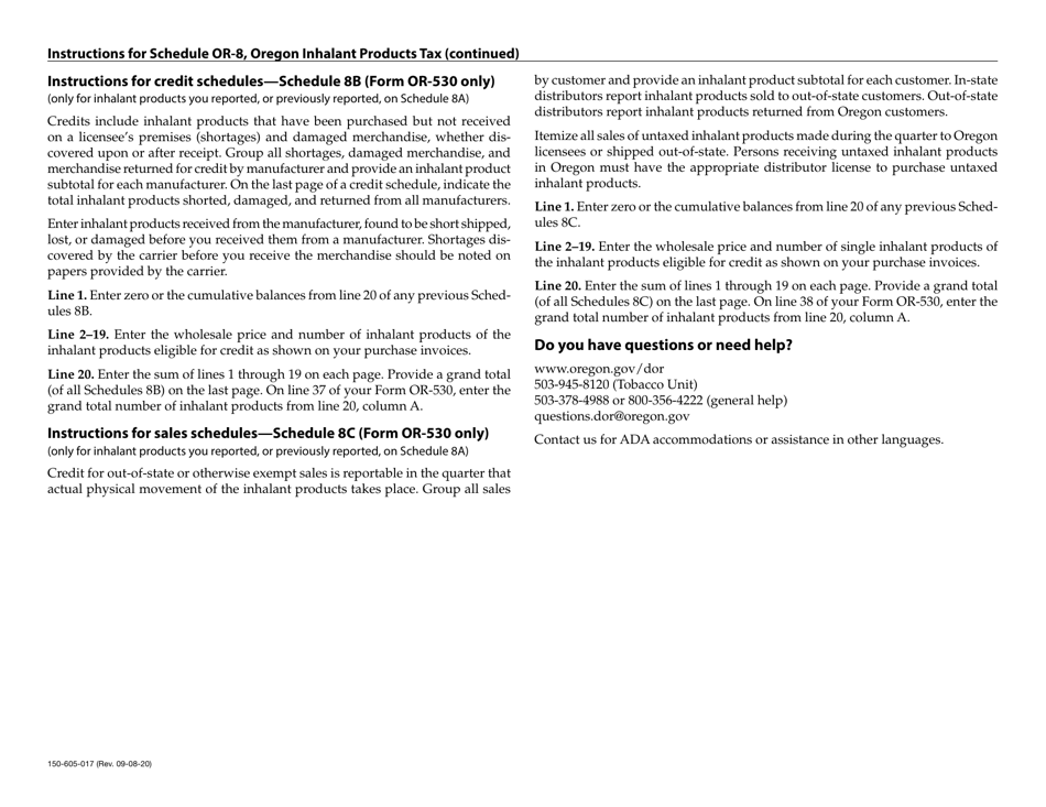 Form 150-605-017 Schedule OR-8 Inhalant Products Tax - Oregon, Page 3