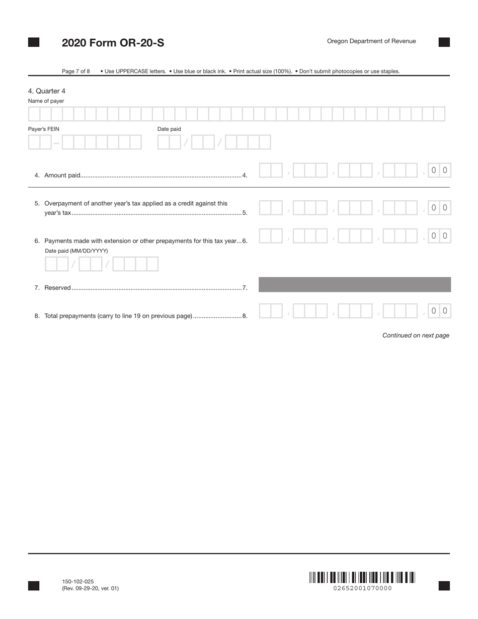 Form OR-20-S (150-102-025) Oregon S Corporation Tax Return - Oregon, Page 7