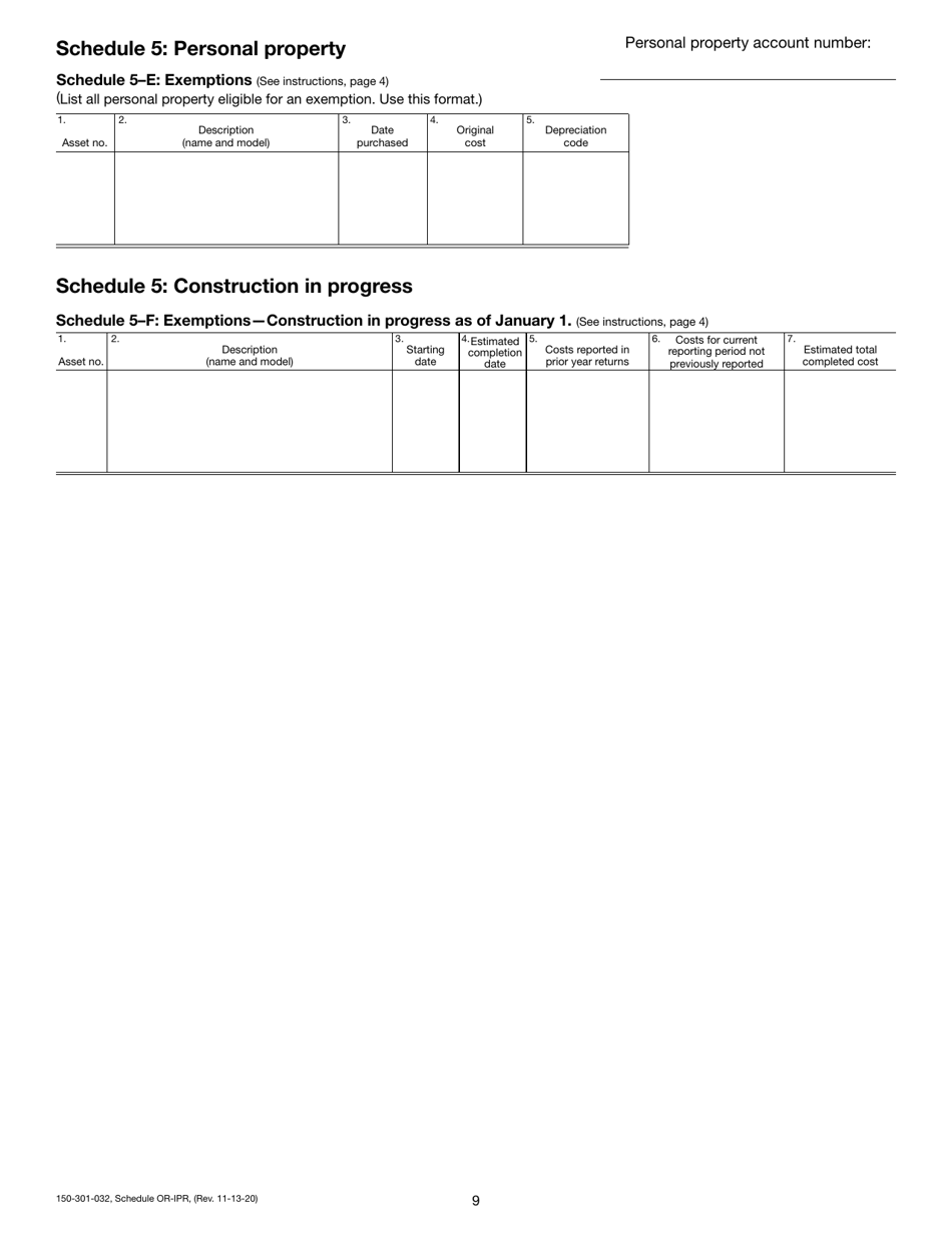 Form 150-301-032 Schedule OR-IPR Industrial Property Return - Oregon, Page 10