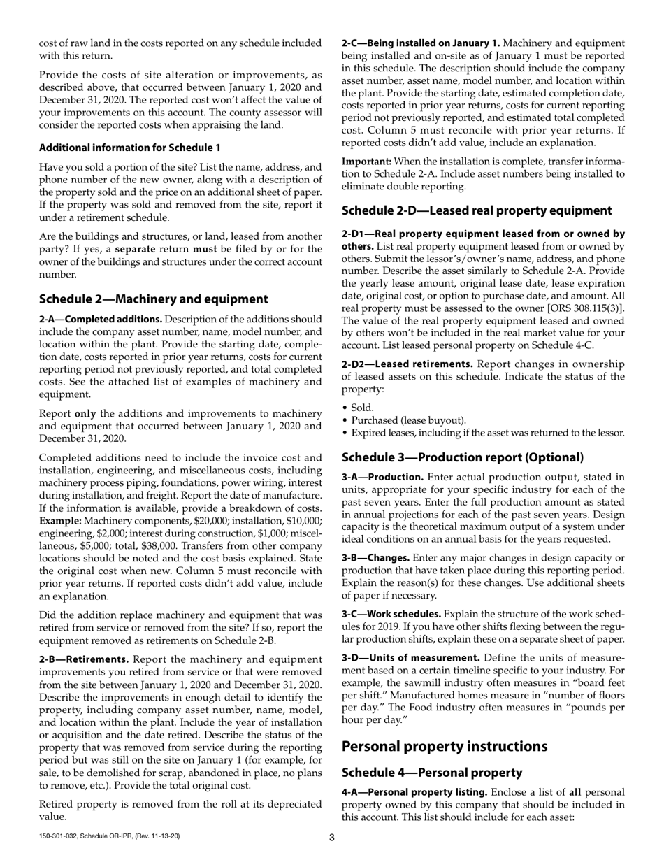 Form 150-301-032 Schedule OR-IPR Industrial Property Return - Oregon, Page 4