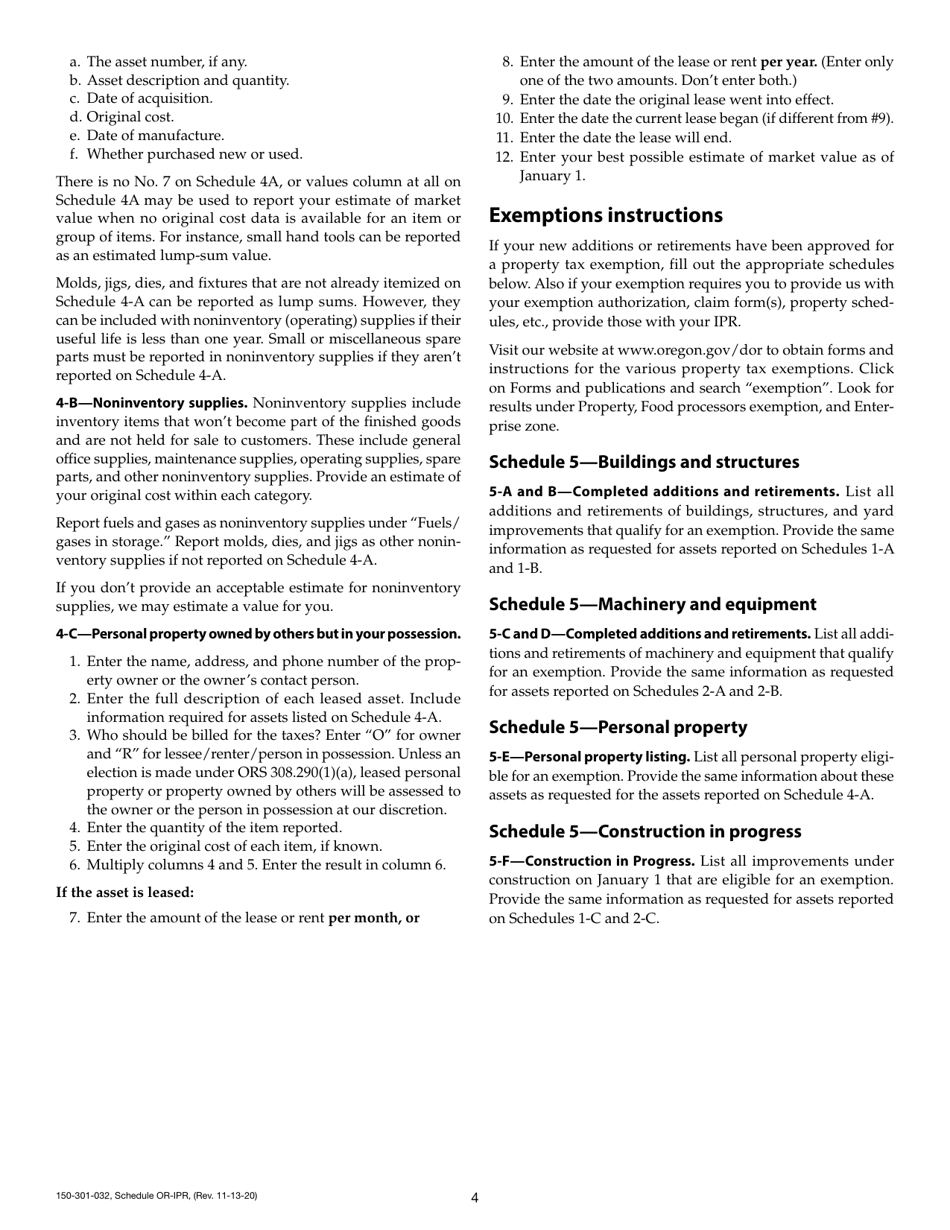 Form 150-301-032 Schedule OR-IPR Industrial Property Return - Oregon, Page 5