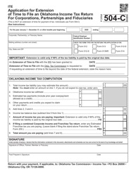 Form 504-C Application for Extension of Time to File an Oklahoma Income Tax Return for Corporations, Partnerships and Fiduciaries - Oklahoma