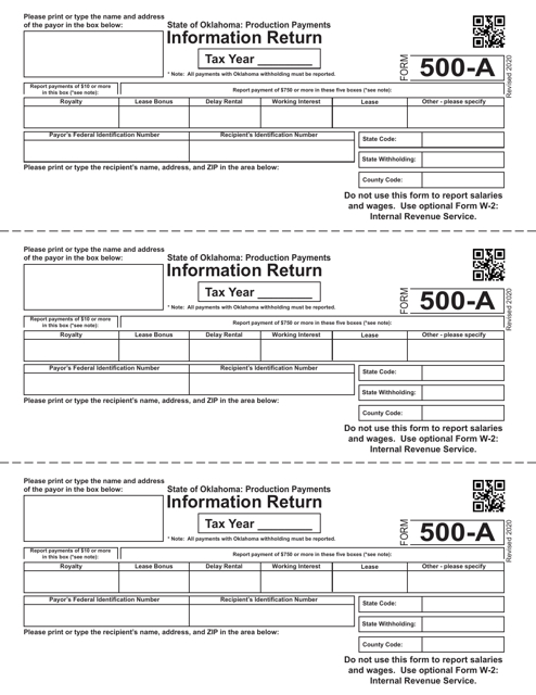 Form 500-A Information Return - Production Payments - Oklahoma