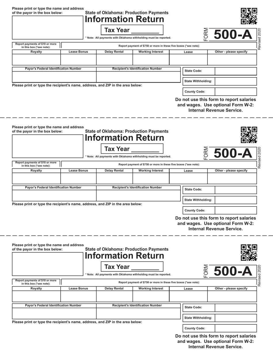 Form 500-A Information Return - Production Payments - Oklahoma, Page 1
