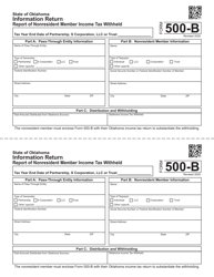 Document preview: Form 500-B Information Return - Report of Nonresident Member Income Tax Withheld - Oklahoma