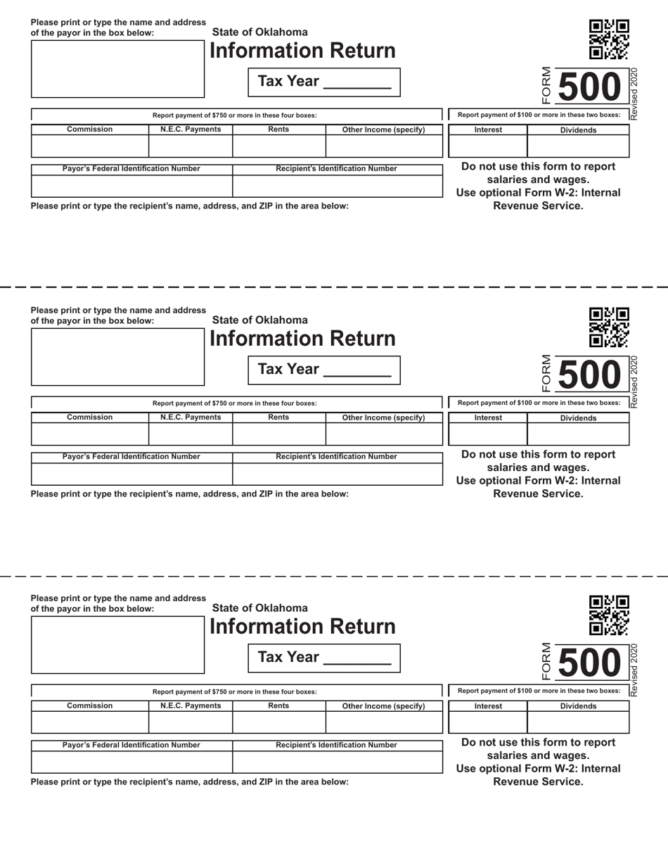 Form 500 Information Return - Oklahoma, Page 1