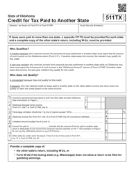 Document preview: Form 511TX Credit for Tax Paid to Another State - Oklahoma