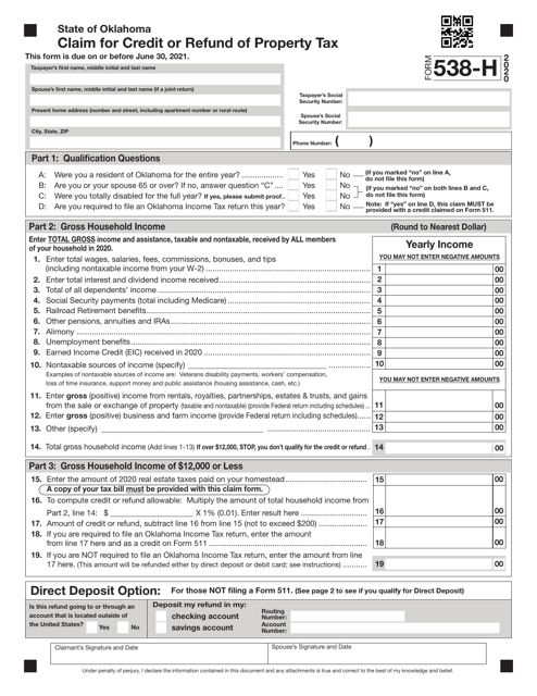 Form 538-H 2020 Printable Pdf