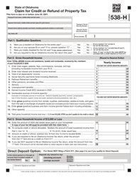 Form 538-H Claim for Credit or Refund of Property Tax - Oklahoma
