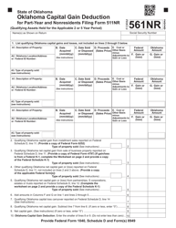 Form 561NR Oklahoma Capital Gain Deduction for Part-Year and Nonresidents Filing Form 511nr - Oklahoma