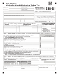 Document preview: Form 538-S Claim for Credit/Refund of Sales Tax - Oklahoma