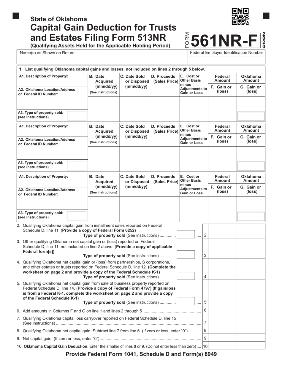 Form 561NR-F Capital Gain Deduction for Trusts and Estates Filing Form 513nr - Oklahoma, Page 1