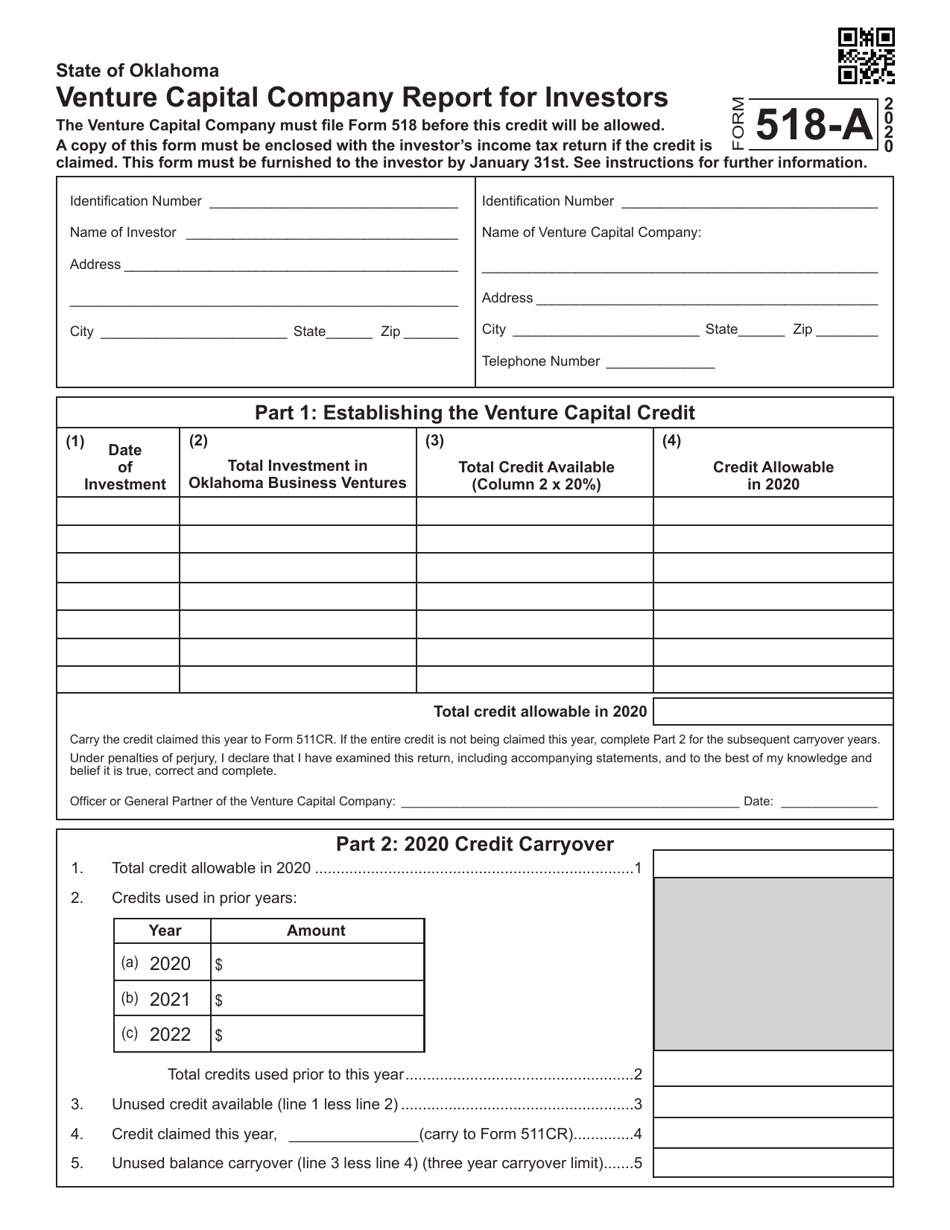 Form 518-A Venture Capital Company Report for Investors - Oklahoma, Page 1