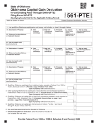 Document preview: Form 561-PTE Oklahoma Capital Gain Deduction (For an Electing Pass - Through Entity Filing Form 587-pte) - Oklahoma, 2020