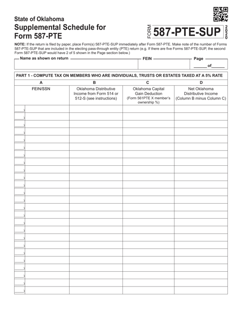 Form 587-PTE-SUP 2020 Printable Pdf