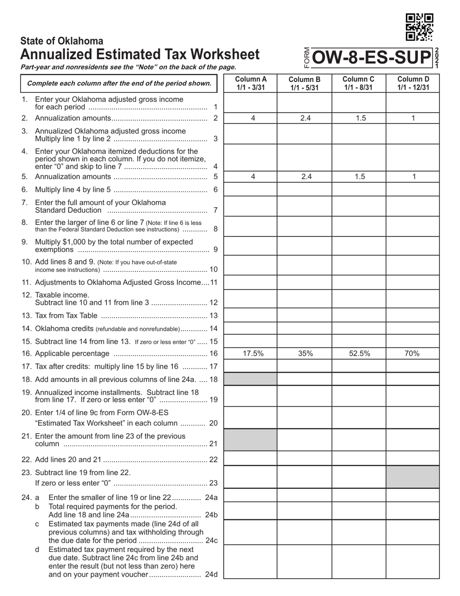 Form OW-8-ES-SUP Annualized Estimated Tax Worksheet - Oklahoma, Page 1