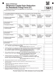 Form 561 Oklahoma Capital Gain Deduction for Residents Filing Form 511 - Oklahoma