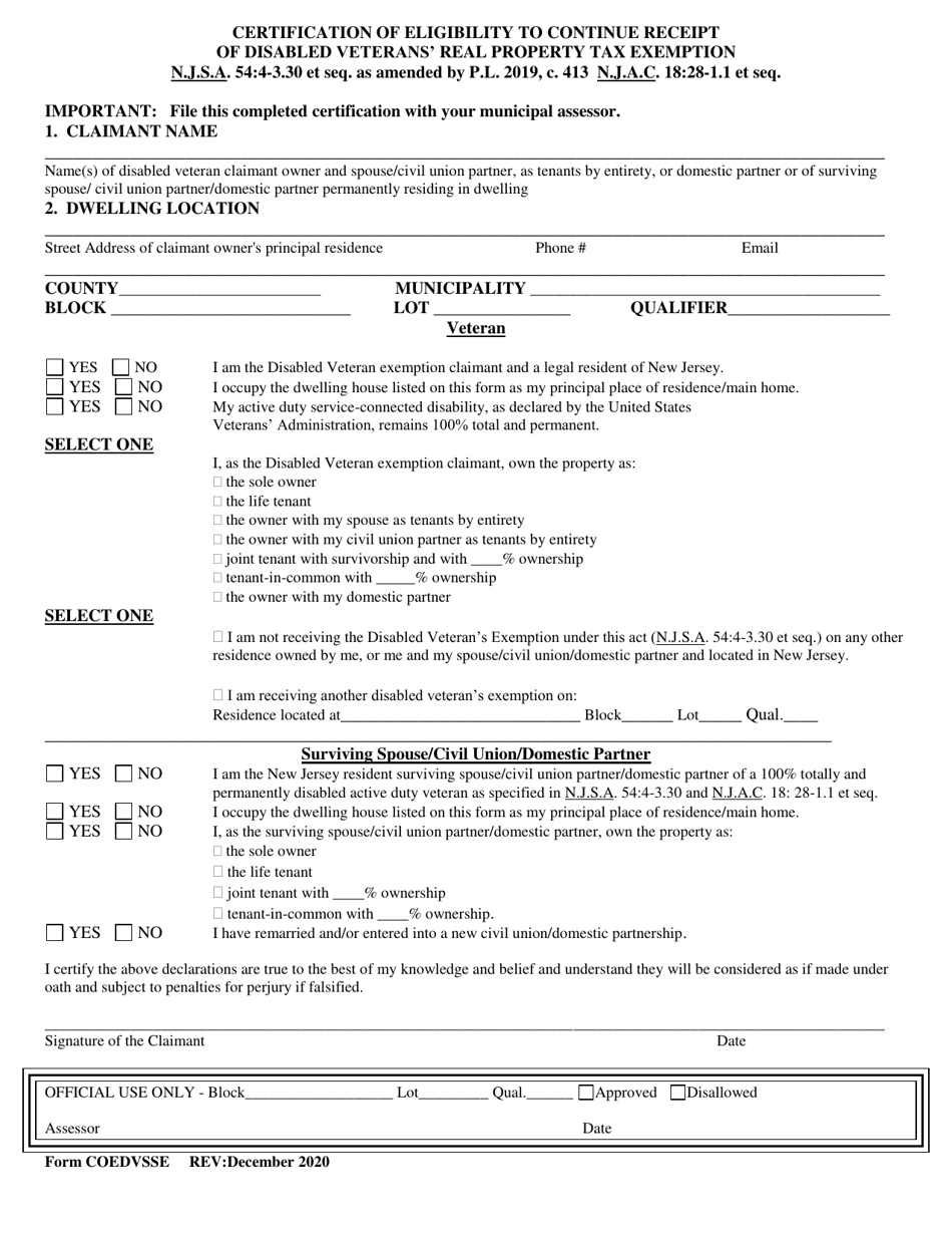 Form COEDVSSE Download Fillable PDF Or Fill Online Certification Of 