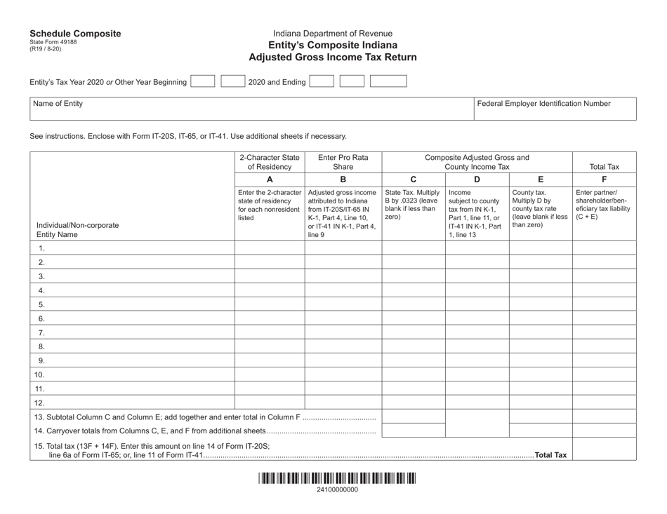State Form 49188 Schedule COMPOSITE Entitys Composite Indiana Adjusted Gross Income Tax Return - Indiana, Page 1