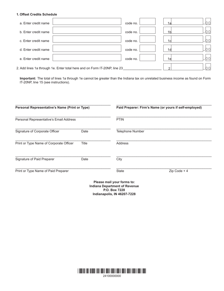 Form IT-20NP (State Form 148) Indiana Nonprofit Organization Unrelated Business Income Tax Return - Indiana, Page 2