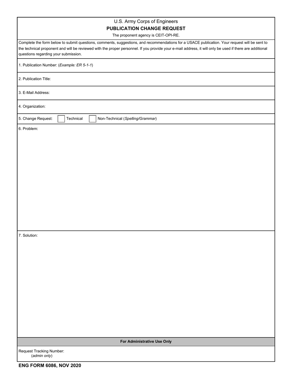 ENG Form 6086 Publication Change Request, Page 1