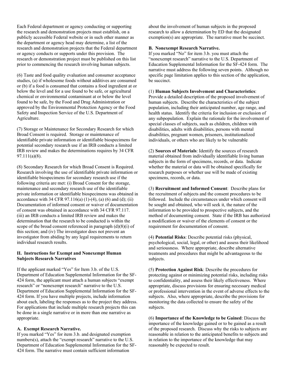 Instructions for Supplemental Information for the SF-424 Application for Federal Assistance, Page 4