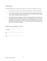 SBA Form 3509 Paycheck Protection Program Loan Necessity Questionnaire (For-Profit Borrowers), Page 9