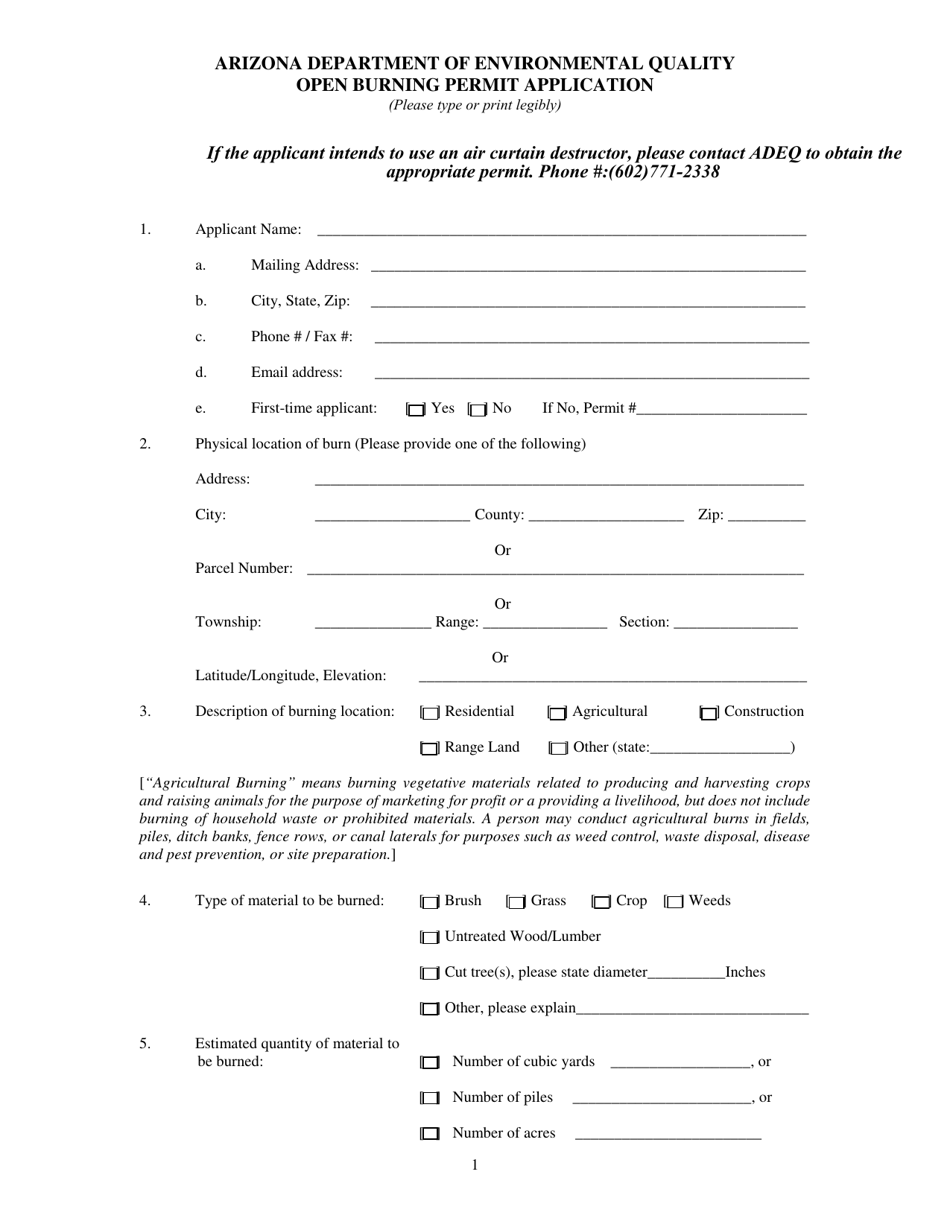 Arizona Open Burning Permit Application Fill Out, Sign Online and