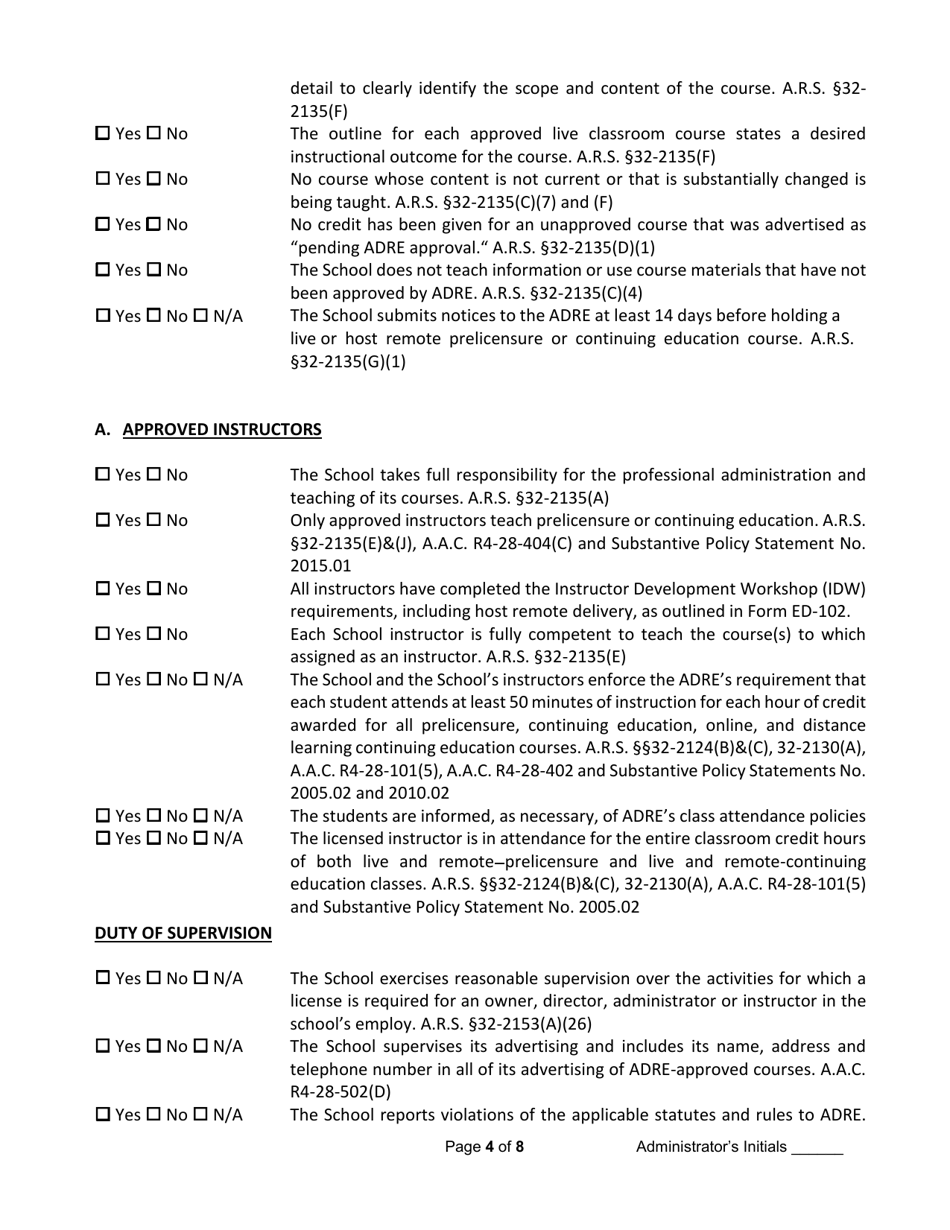 School Audit Declaration - Arizona, Page 4