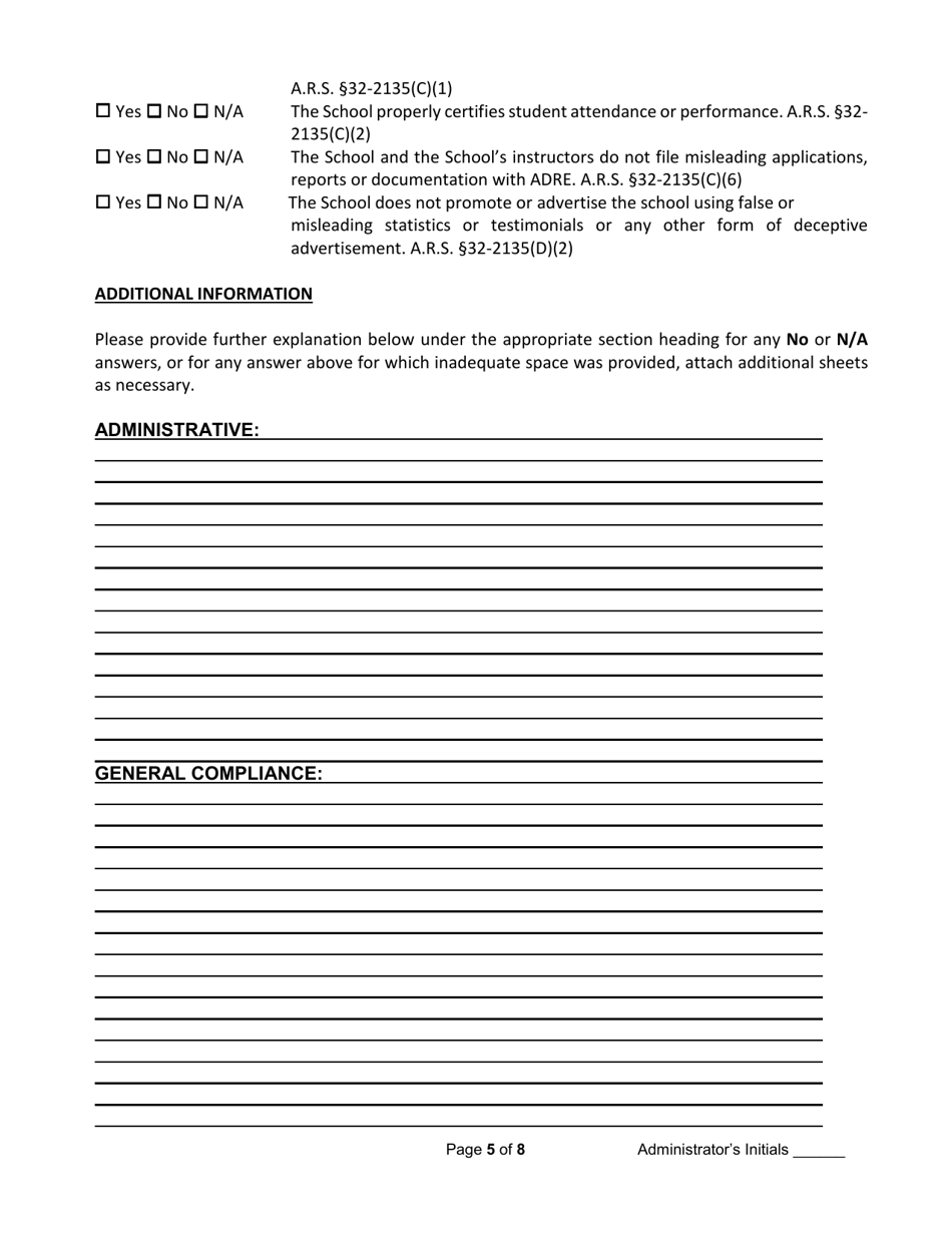 School Audit Declaration - Arizona, Page 5