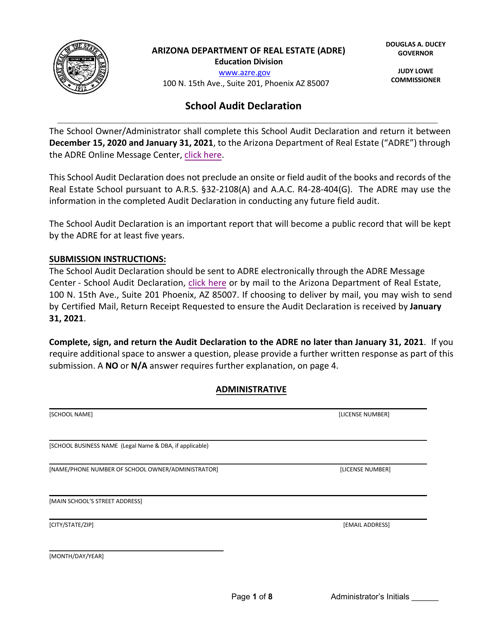 School Audit Declaration - Arizona