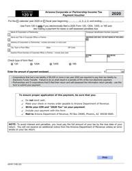 Document preview: Arizona Form 120V (ADOR11365) Arizona Corporate or Partnership Income Tax Payment Voucher - Arizona, 2020