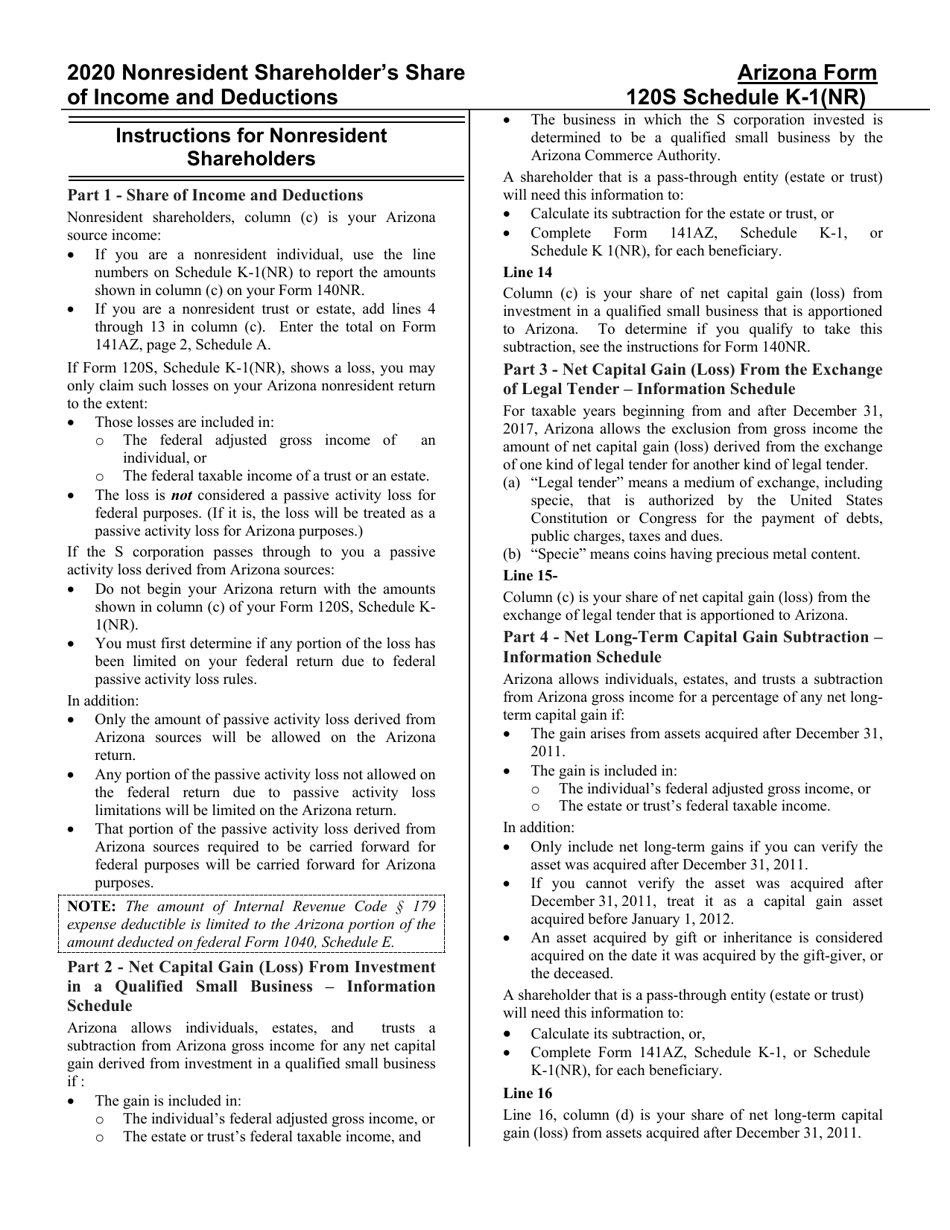 Arizona Form 120S (ADOR10338) Schedule K-1(NR) Nonresident Shareholders Share of Income and Deductions - Arizona, Page 3