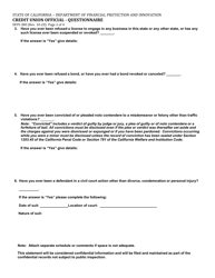 Form DFPI-380 Credit Union Official - Questionnaire - California, Page 2