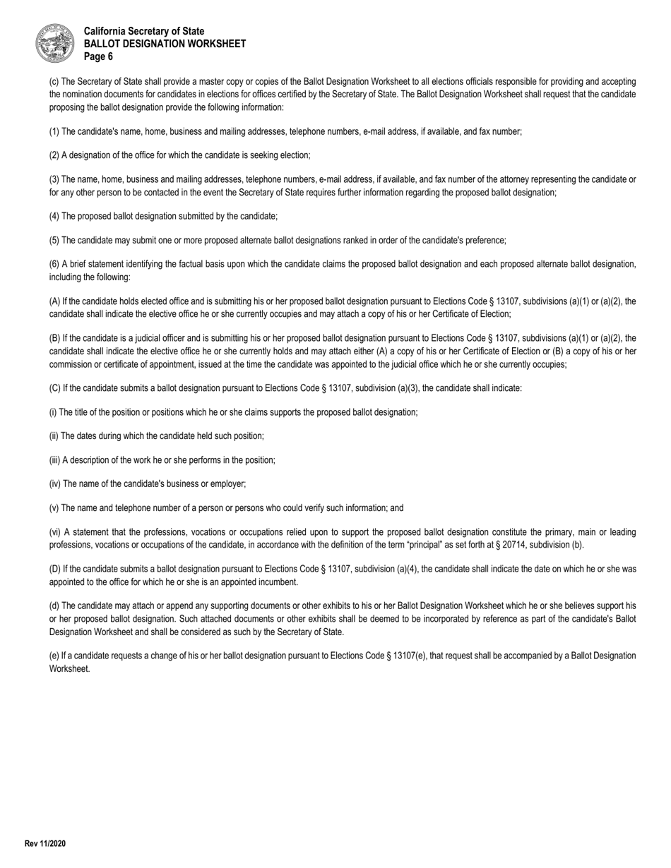 Ballot Designation Worksheet - California, Page 6