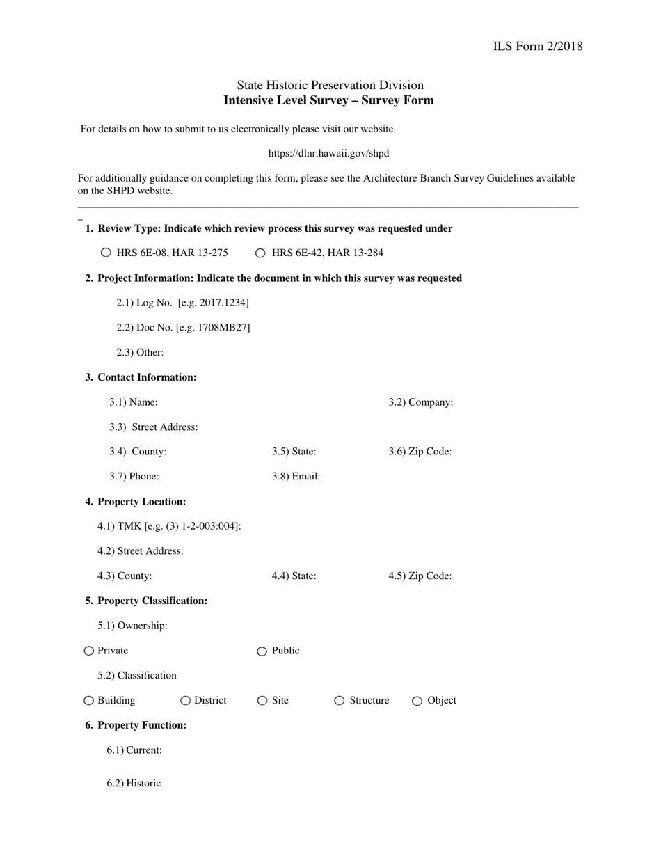 Intensive Level Survey - Survey Form - Hawaii, Page 1