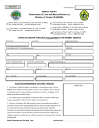 &quot;Application for Personal Collecting in the Forest Reserve&quot; - Hawaii