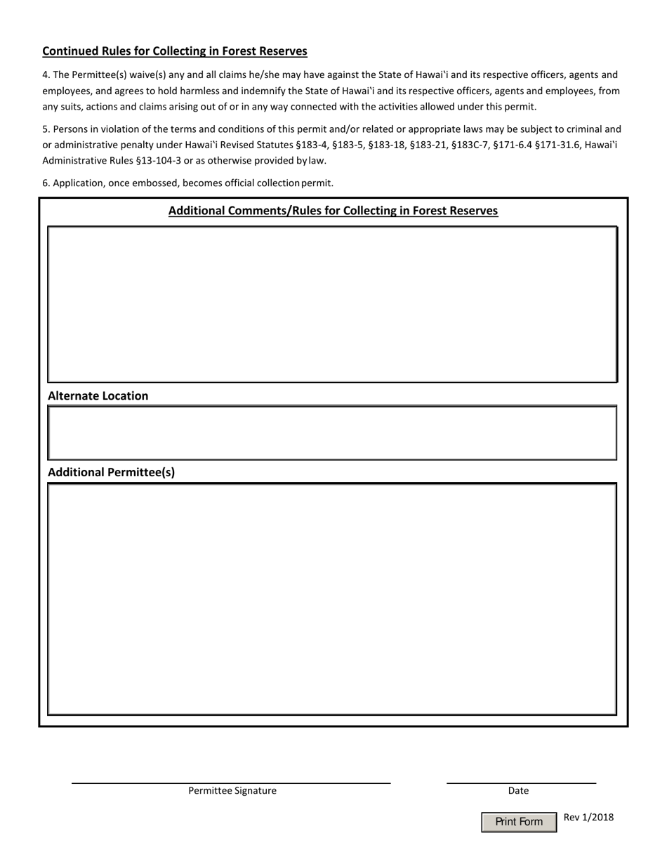 Application for Personal Collecting in the Forest Reserve - Hawaii, Page 2
