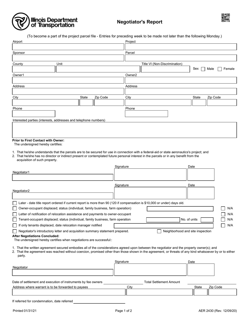 Form AER2430 Negotiators Report - Illinois, Page 1