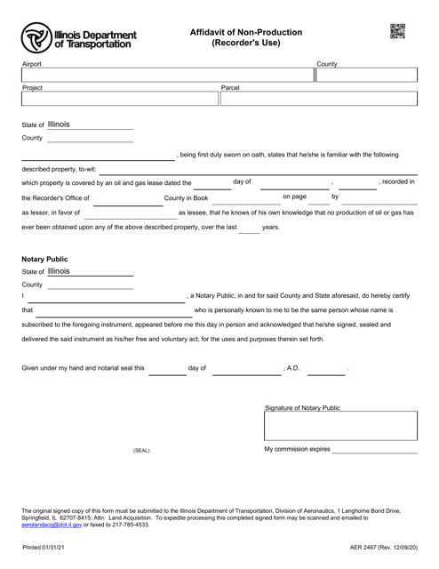 Form AER2467 Affidavit of Non-production (Recorder's Use) - Illinois