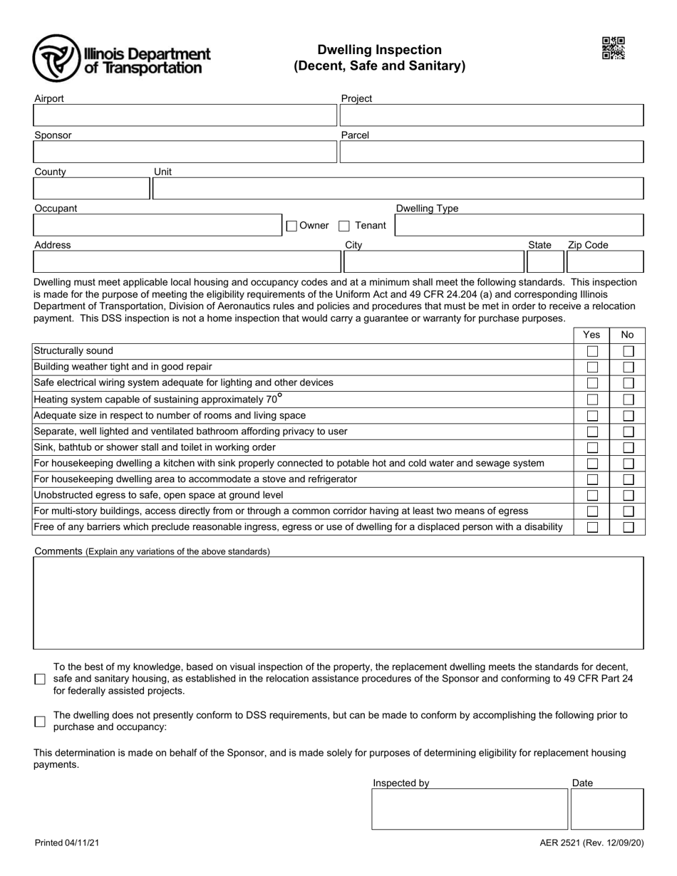 Form AER2521 Dwelling Inspection (Decent, Safe and Sanitary) - Illinois, Page 1