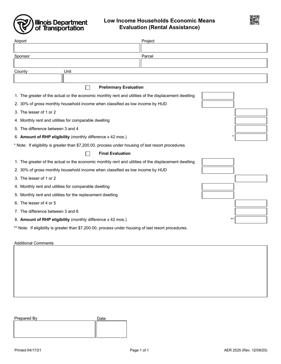 Form AER2525 Low Income Households Economic Means Evaluation (Rental Assistance) - Illinois, Page 1