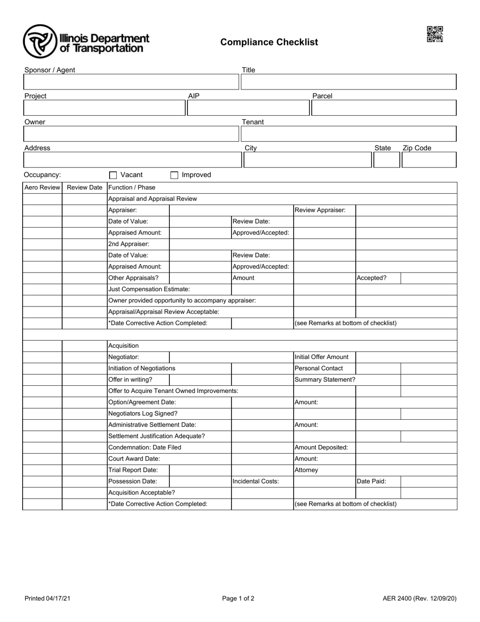 Form AER2400 Compliance Checklist - Illinois, Page 1